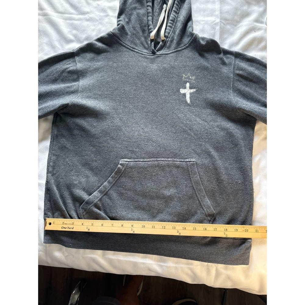 Reign of Righteousness Men Charcoal Grey Cross Crown Graphic Pullover Hoodie L - Picture 5 of 6